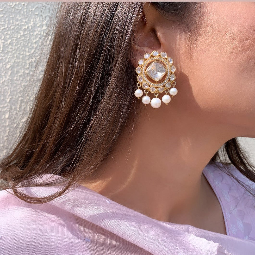 Flipkart.com - Buy TAP Fashion Stylish Gold Tone Round Kundan Studded Pearl  Drop Big Jhumka Earrings for Women Cubic Zirconia Copper Jhumki Earring  Online at Best Prices in India